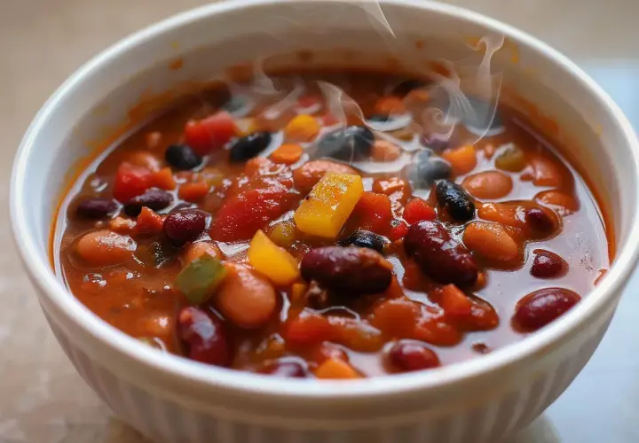Varm och ångande chili sin carne med bönor, tomater och paprika. Perfekt för ett mysigt recept.