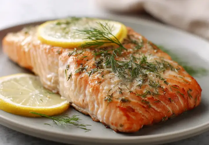 En saftig lax i ugn, perfekt tillagad med citronskivor och färsk dill. En klassiker som alltid smakar bra.
